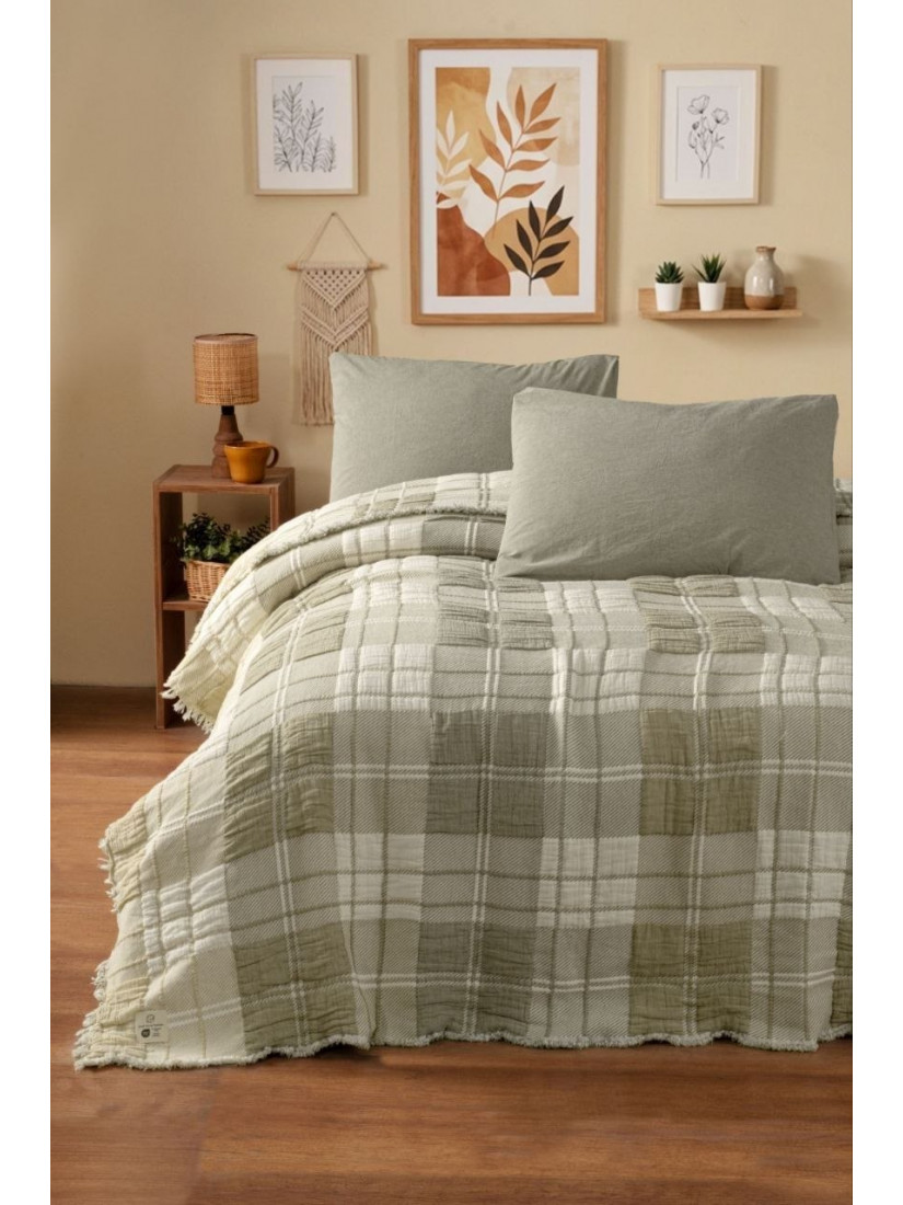 Муслиновое покрывало Şikel Home Bonita Хаки 240×260 см (100% хлопок)